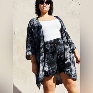 Black Tie Dye Crinkle Cut Gauze Torrid Plus Size Kimono